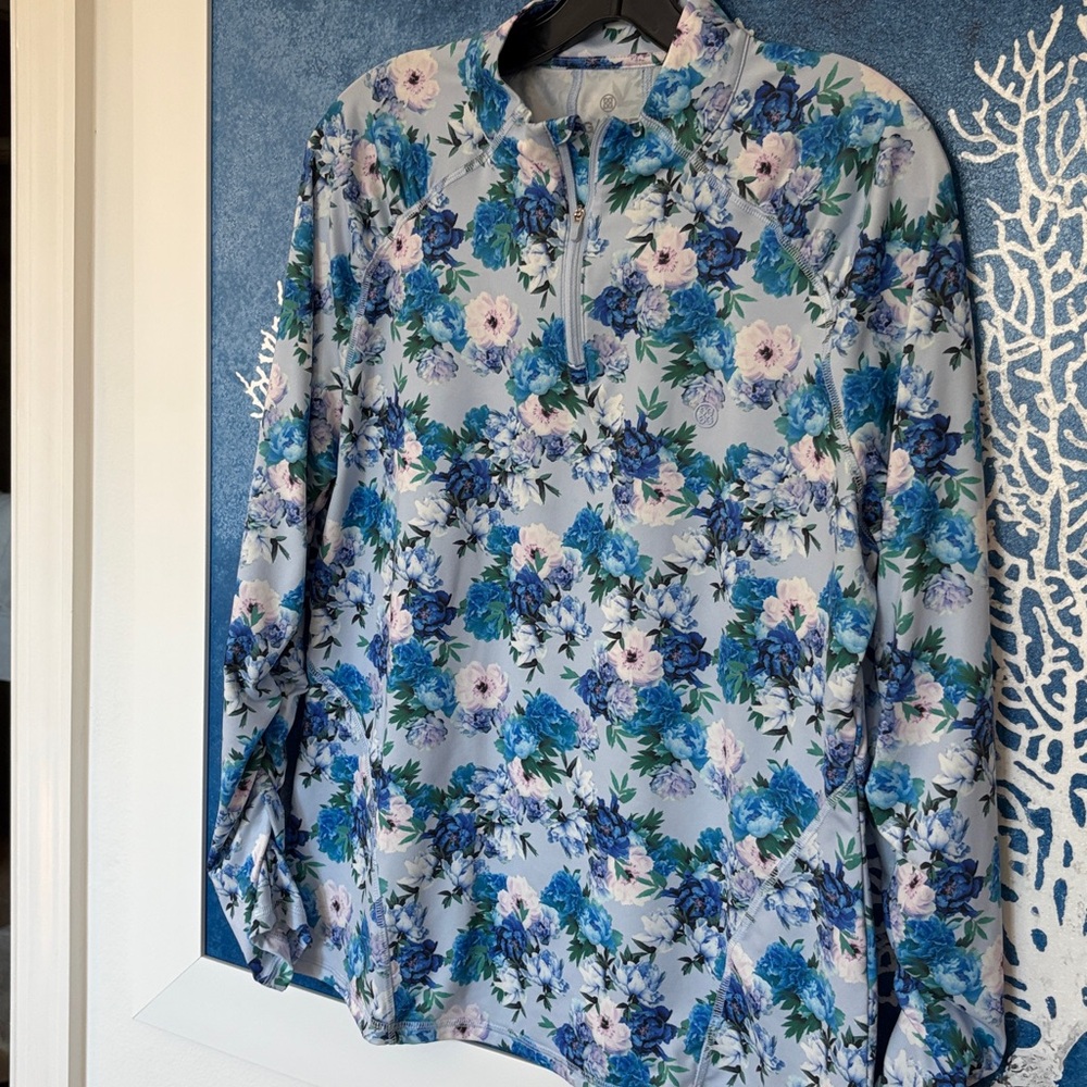 G/FORE Blue and White Floral Long Sleeve Shirt